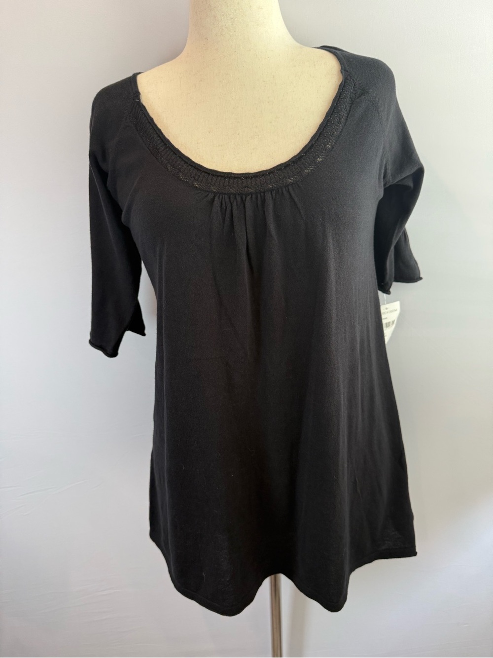 hinge 100% cotton Black‎ Scoop Neck 3/4 Sleeve Tunic